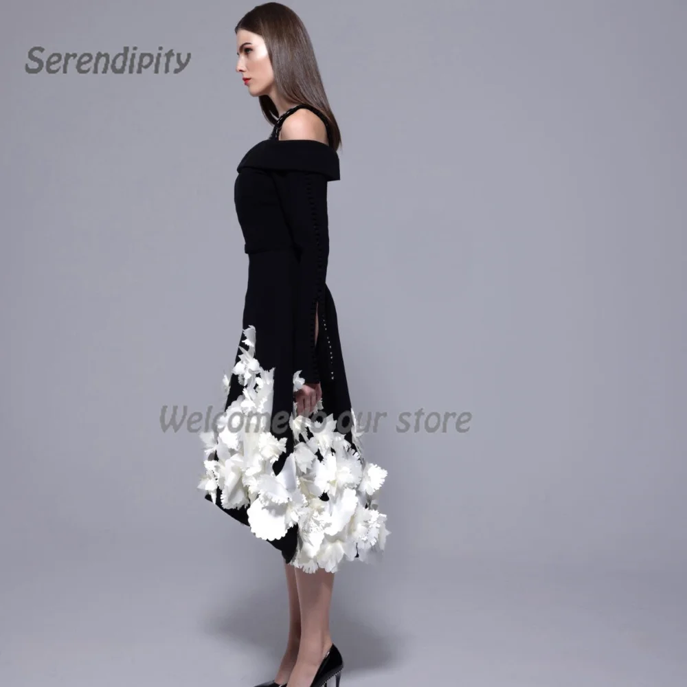 Serendipity Long Evening Dress فساتين سهرة A-Line Elegant Appliques Satin Black Cocktail Party Prom Gown For Sexy Women 2024