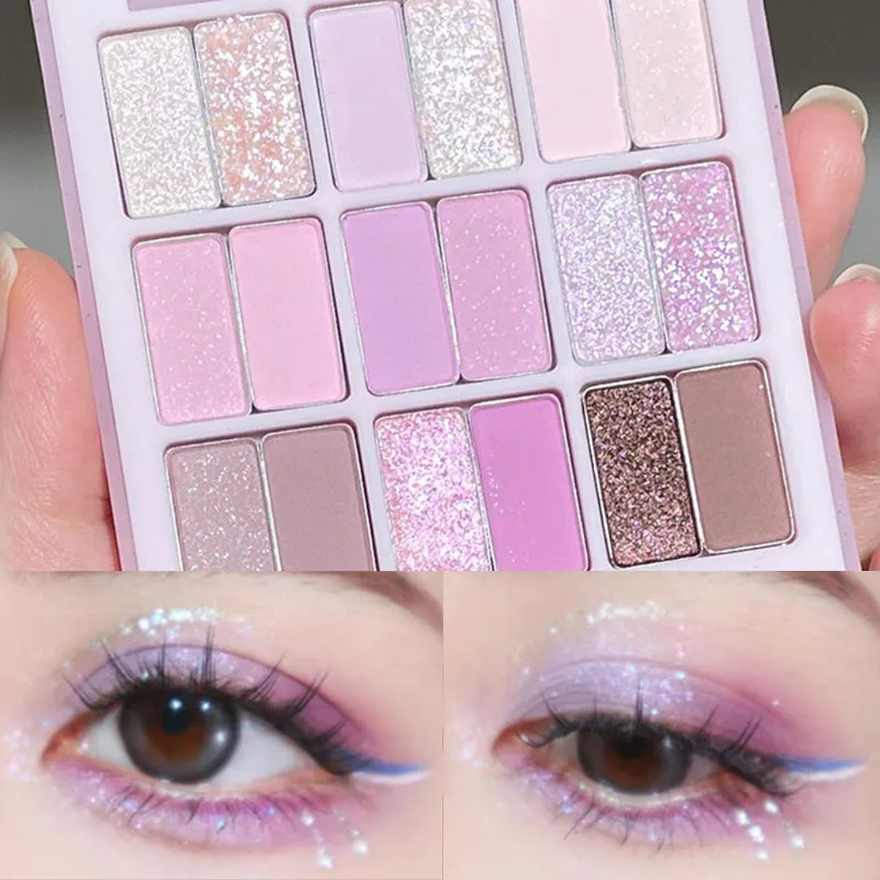 Paleta de sombras de ojos, 18 colores, brillo, melocotón, Rosa, Verde, mate, resistente al agua, contorno de ojos nacarado, maquillaje, pigmento de sombra de ojos