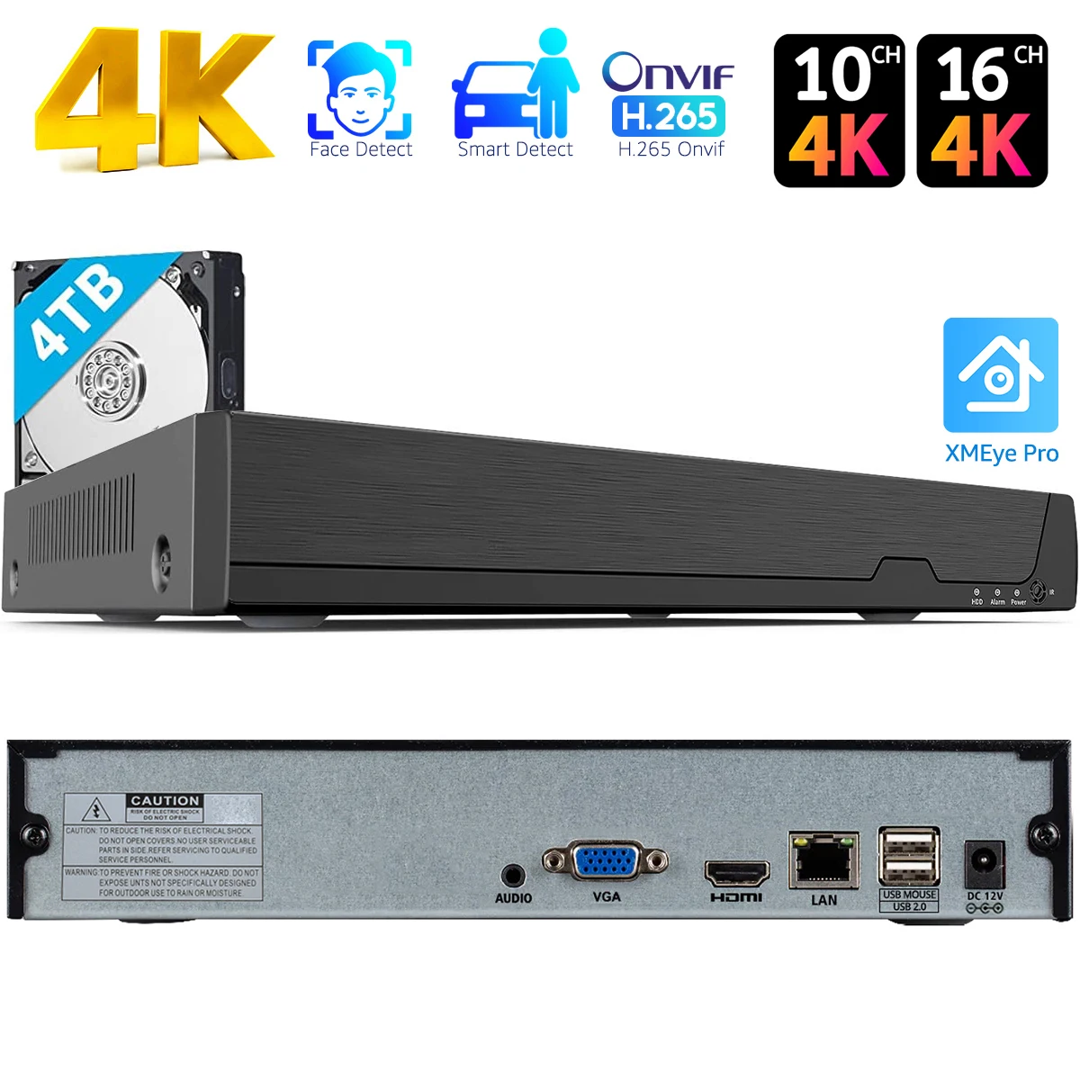 4K 16CH NVR H.265 Onvif Network Video Recorder for IP Camera (1080P/3MP/4MP/5MP/8MP) XMeye NVR Face Detect P2P Cloud CCTV Record