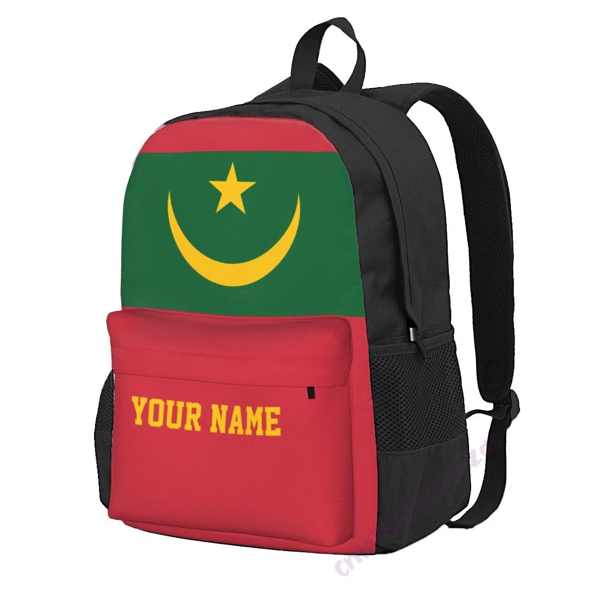 

Custom Name Mauritania Flag Polyester Backpack For Men Women Travel Bag Casual Students Hiking Travel Camping
