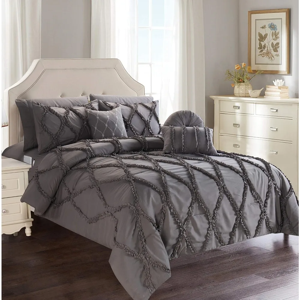 

Elegant Comfort Luxury Best, Softest, Coziest 10-Piece Bed-in-a-Bag Infinity Design Comforter Set, Includes Bed Sheet Set with D