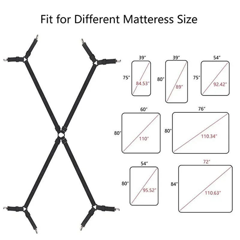 1 Set Adjustable Bed Suspenders Sheet Fastener Straps Clippers Clips Holder Kit Gripper Fitted Crisscross Bed Sheet Holder
