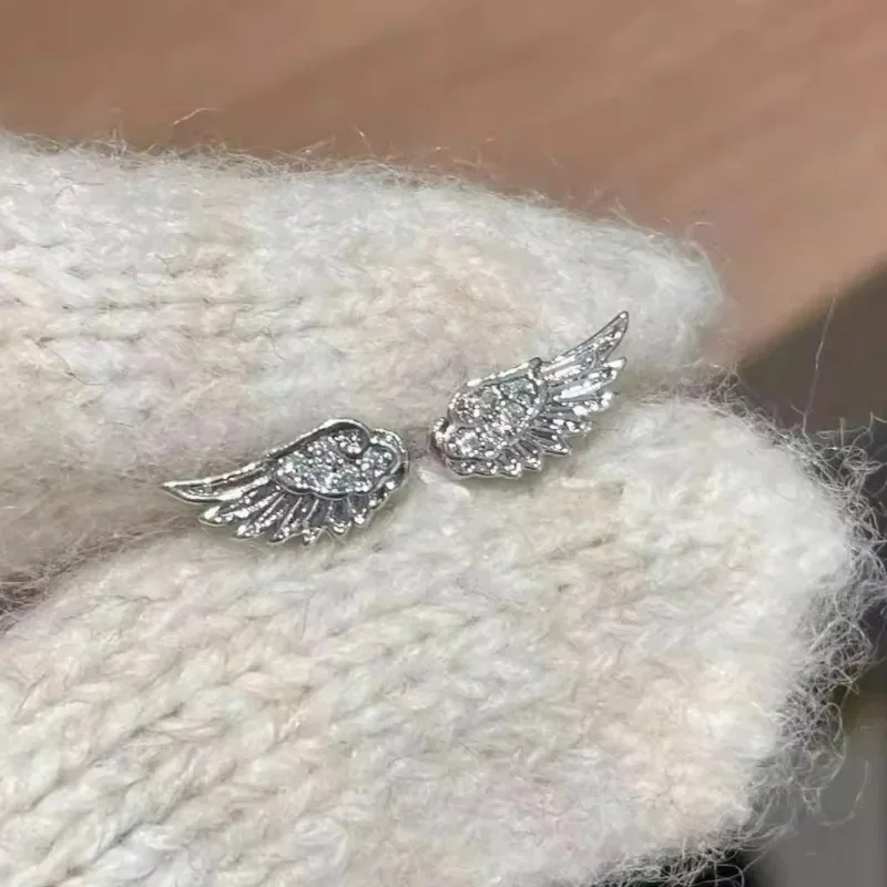 Women's 2pc Angel Wings Cross Stud Earrings, Gift for Her