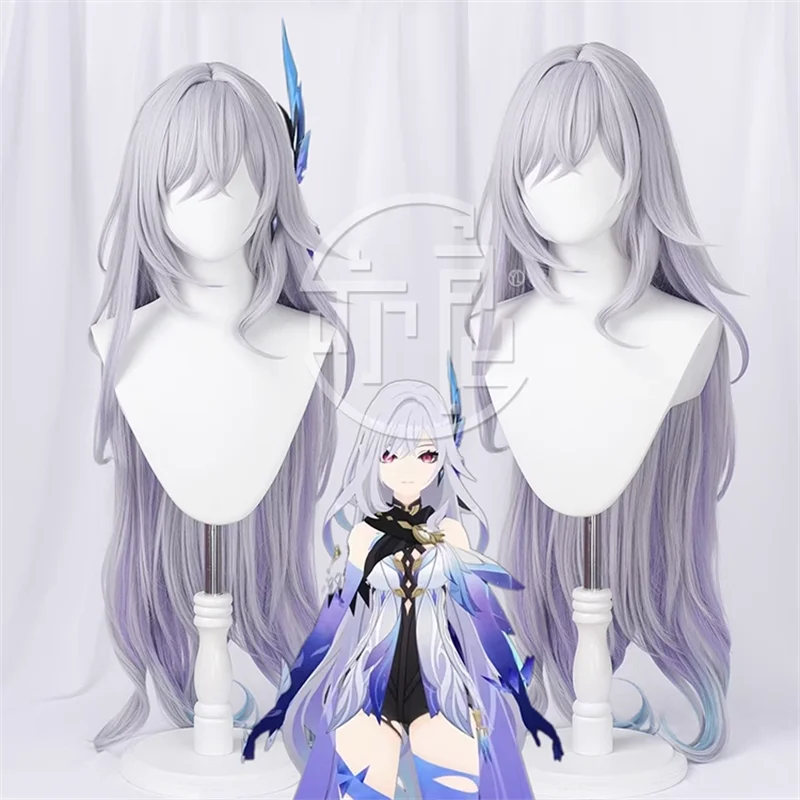 

Genshin Impact Skirk Cosplay Wig 100cm Long Gray Blue Purple Mixed Synthetic Hair Heat Resistant Halloween Role Play Party + Wig