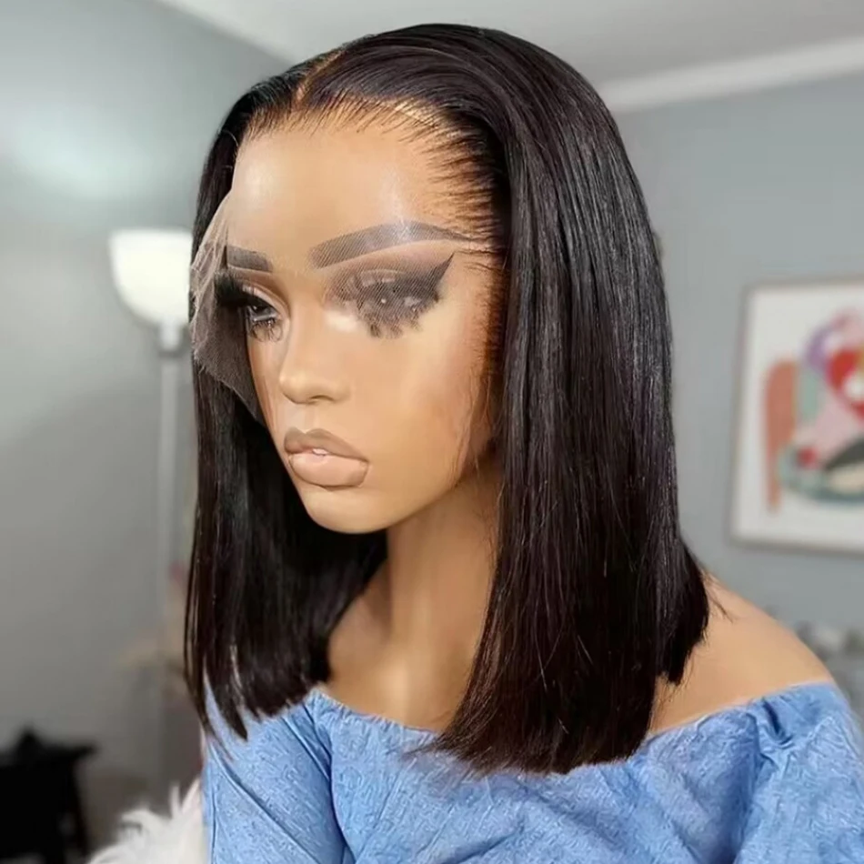 13x4 Short Bob hd Lace Front Wigs Pre Plucked Brazilian 100% Human Hair Glueless Bone Straight 4x4 Lace Frontal Wig 230% Density