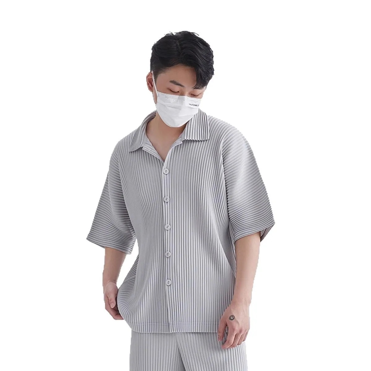 Miyake Pleated Short-sleeved Shirt Commuter Men's Top Short-sleeved 2025 Spring and Summer Thin Section Loose Casual Jacket - Image 6