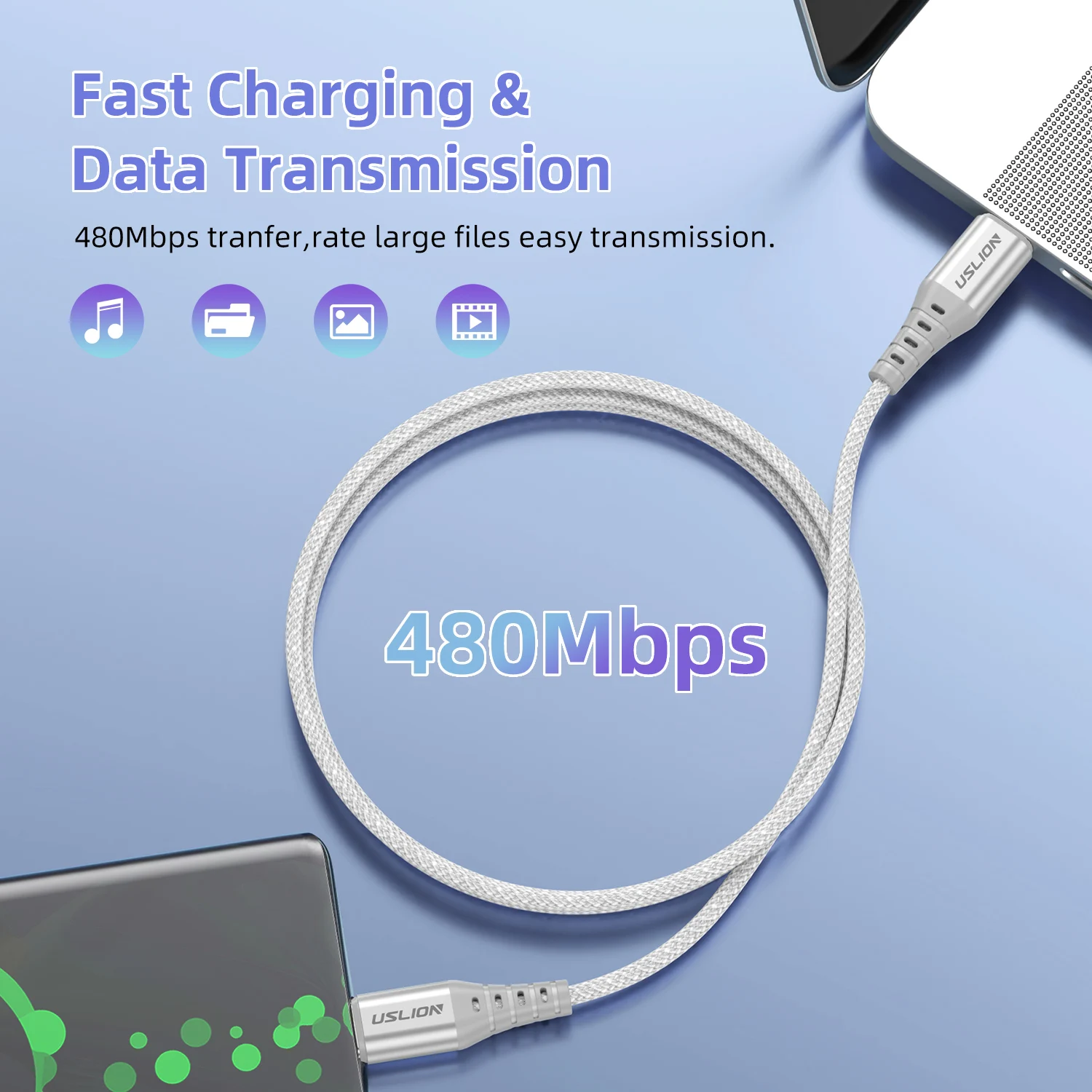 USLION 60 واط 3A نوع C إلى نوع C كابل آيفون 15 برو Xiaomi Redmi ملاحظة 13 شحن سريع كابل نقل بيانات USB C إلى USB C كابل الشاحن #5