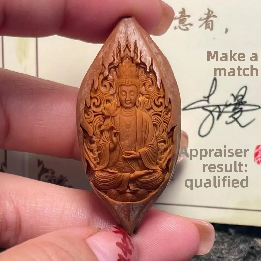Olive Kernel Carving Zodiac Guardian God Handmade Manjusri Bodhisattva Full Zodiac Taihie Amulet Lucky Beads Single Seed Pendant 4