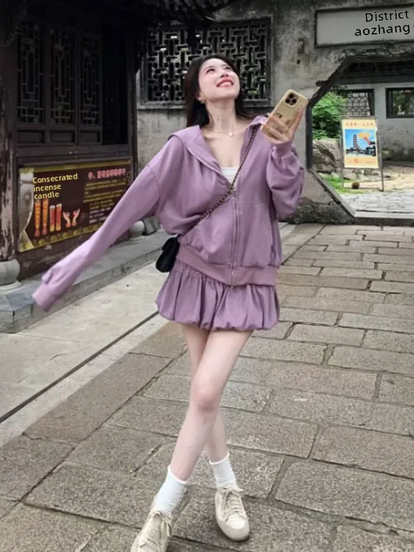 

Elegant Hoodie Skirt Set Small Size Beautiful Spring Fashion Two-Piece Suit Gentle Style Quick-Dry Cotton Workwear Uniform