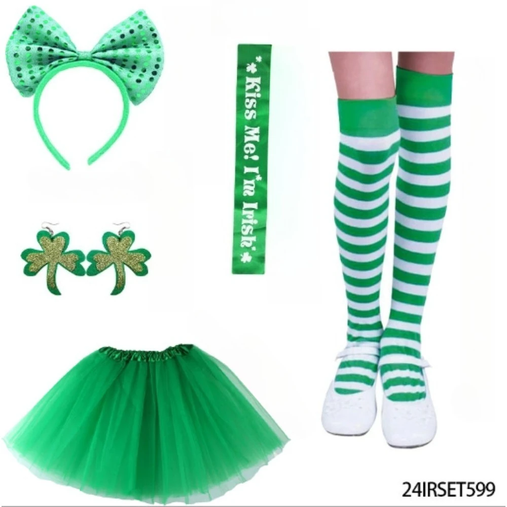Acessórios de roupas, tiaras, brincos, saias, etc., adequados para festas de vestir do Dia de São Patrício PESENAR