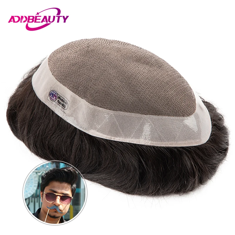 Nam Tóc Toupee Mono NPU Tóc Tóc Giả Ấn Độ Tóc Hệ Thống Thẳng Sóng Bộ Tóc Giả Nam Mao Mạch Prothesis Tự Nhiên Dây Cột Tóc