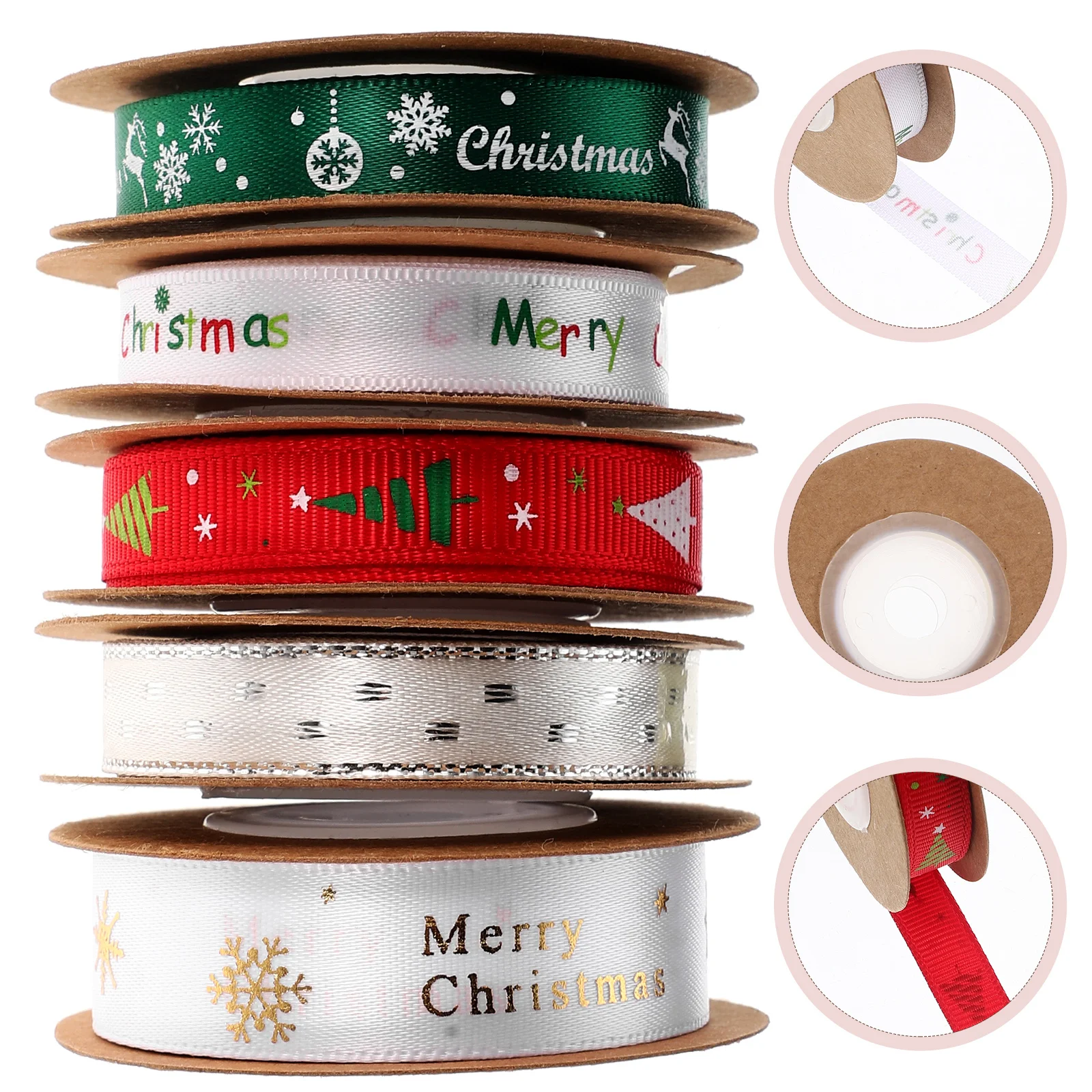 

5 Rolls Christmas Gift Ribbon Decorative Wrapping Ribbon Smooth Polyester for Present Packaging Craft Projects