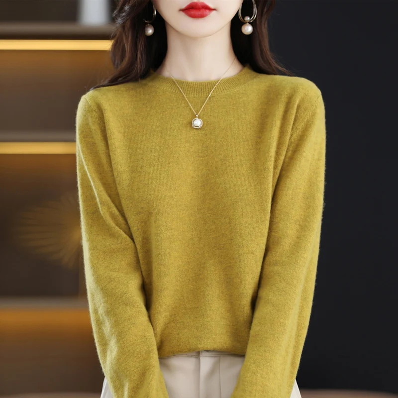 Pure Wool Cashmere Sweater Women\'s O-neck Pullover Casual Knitted Tops Spring and Autumn Female Jacket Basic Fashion Long sleeve