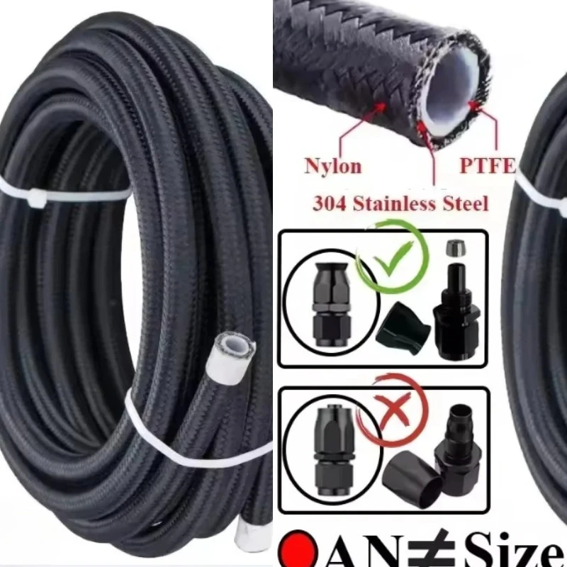 2M/3M/5M AN4 AN6 AN8 AN10 Universal E85 Fuel Hose Oil Gas Cooler Line Pipe Tube Inside PTFE Nylon Stainless Steel Braided view 3
