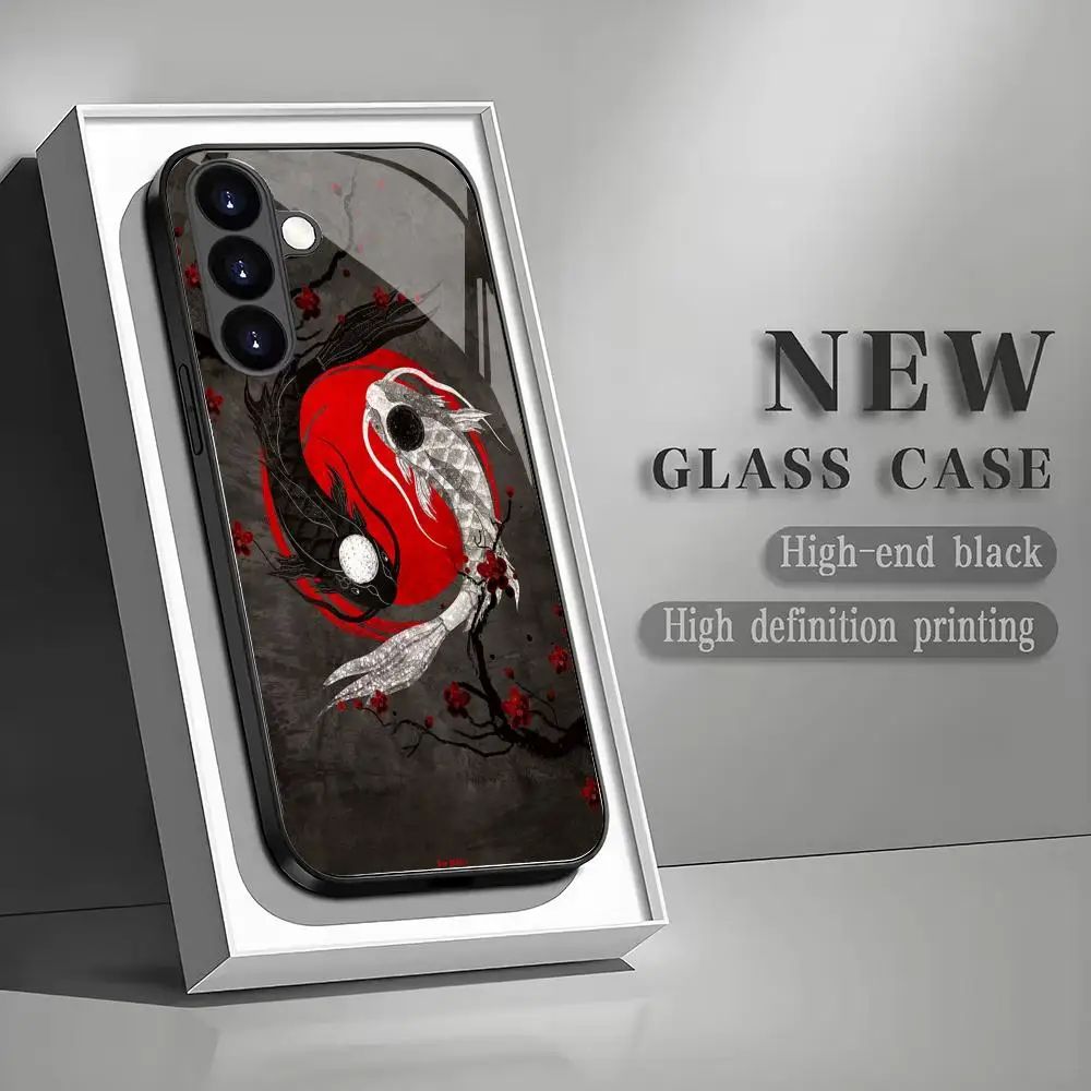 Funda de Teléfono de Vidrio Templado con Diseño de Pez Taiji, Compatible con Samsung Galaxy S26 S25 S24 S23 S22 S21 S20 FE Ultra Plus 5G, Anti-Caídas