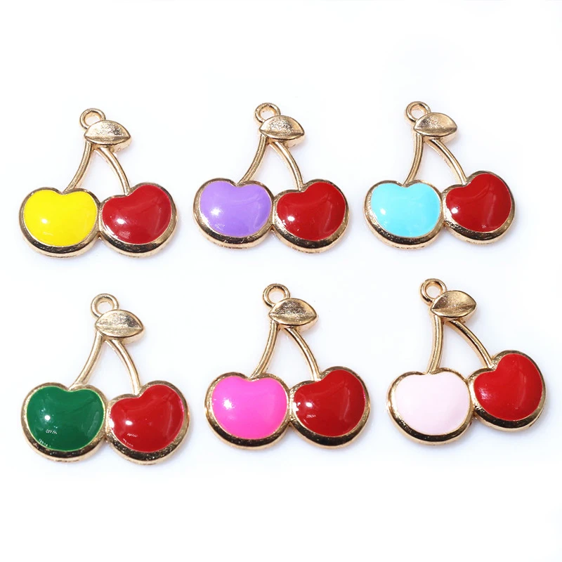 

20 шт. 22x20 мм эмаль вишни подвески кулон фрукты вишня сплав ремесло DIY изготовление ювелирных изделий аксессуары для серег ожерелье