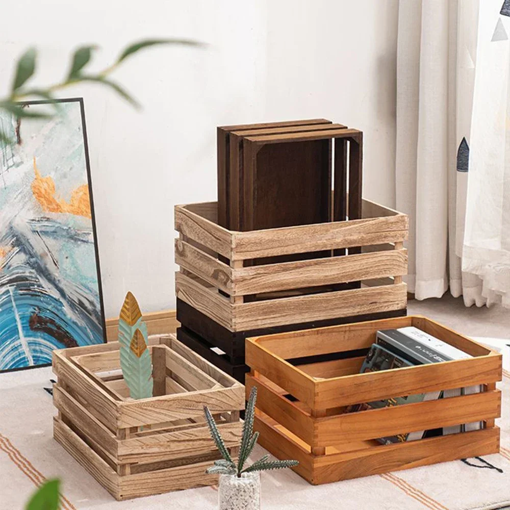 Pastoral Style Household Sundries Storage Box Solid Wood Storage Wooden Box Retro Display Thickened Wooden Strips Splicing