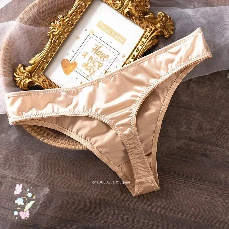 Calcinha de seda gelada de cintura baixa para mulheres, lingerie sem costura, cuecas respiráveis, breve intimidade, secagem rápida