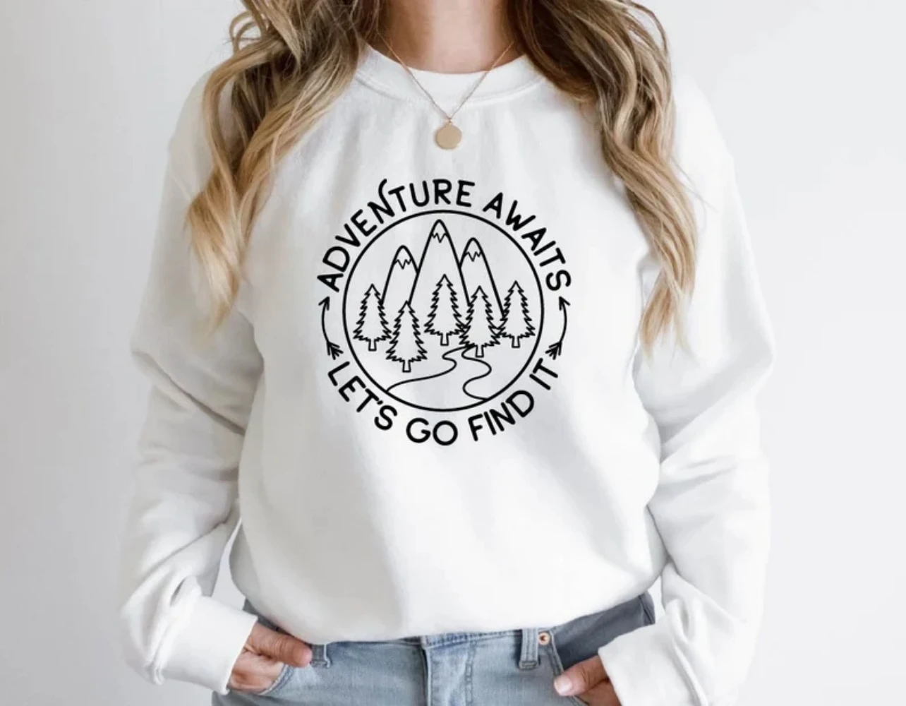 Adventure Awaits Let's Go Find It Sweatshirt Explore Camping Squad Camper Matching Pullover Shirt Winter Clothing Women