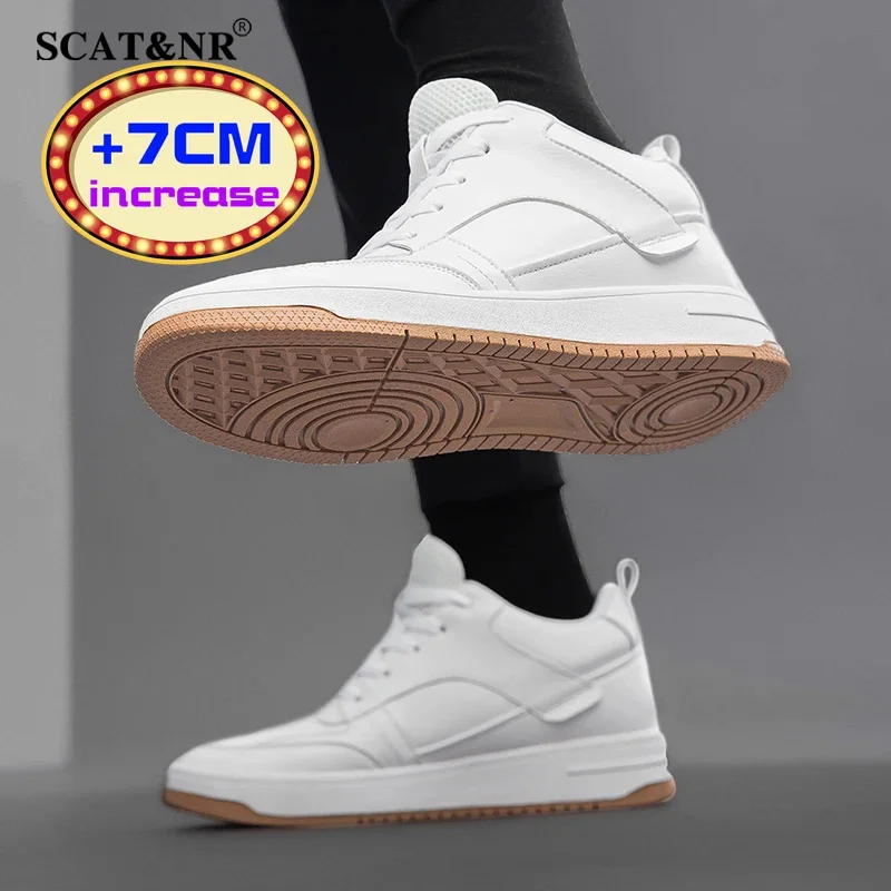 High quality men sneakers elevator shoes for men casual insole 7cm genuine leather shoes male leisure fashion lift Sports