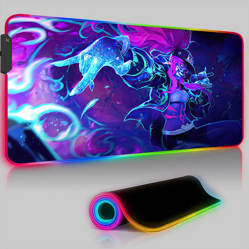 LED Kawaii Girl Backlight Pad Mouse Pad RGB Laptop League Of Legends Akali Keyboard Mousepad PC New Anime Desktop Mat XXL Carpet