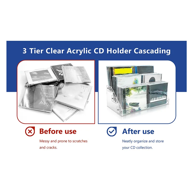 Nouveau Shown-3X support de CD en acrylique transparent à 4 niveaux support de stockage de CD en cascade, présentoir DVD/CD et support de stockage de disque vinyle