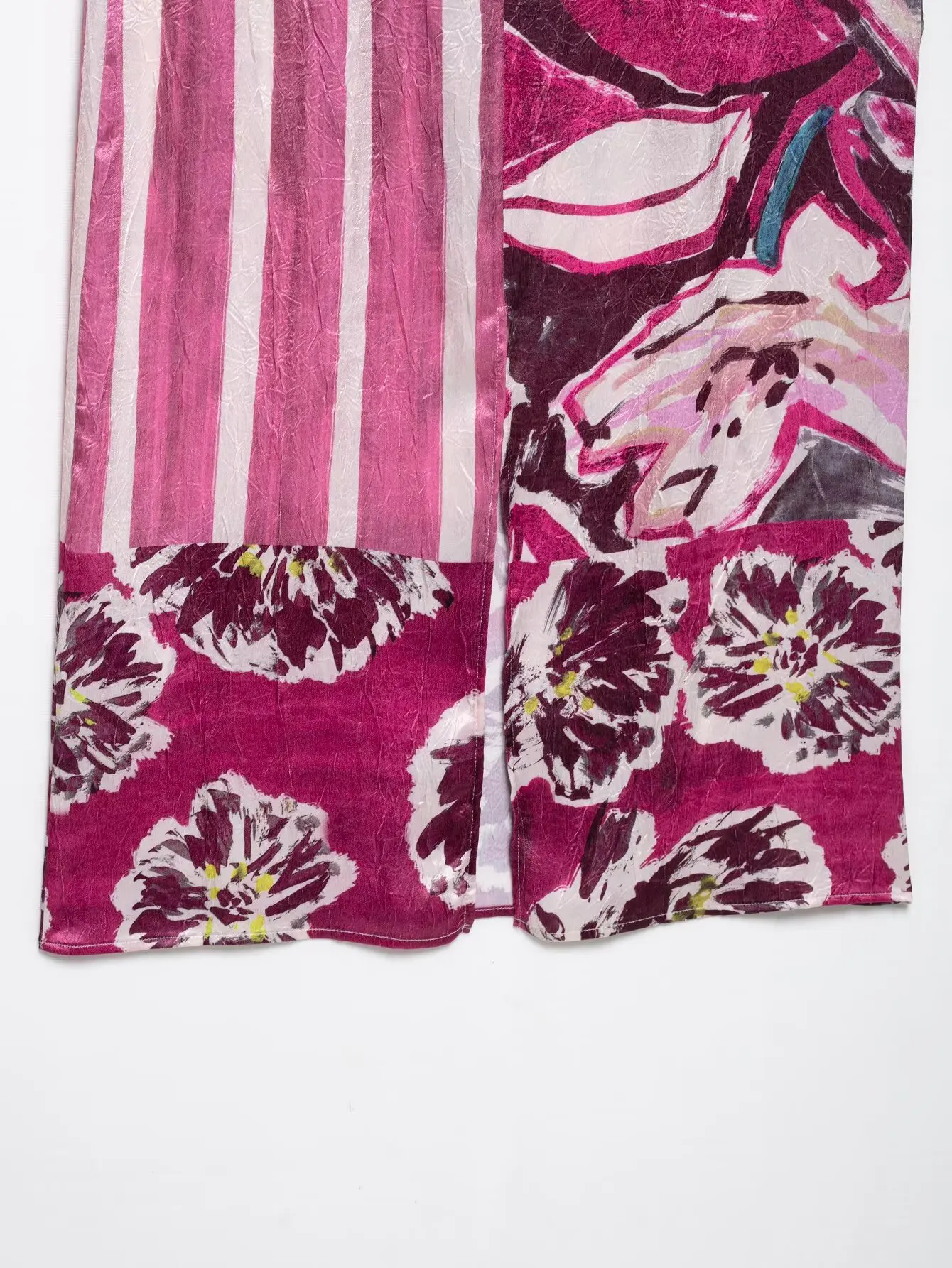 エレガントな女性のファッションストライプ花パッチワークプリントバックスプリットミディスカート段段faldas mujer女性の夏のサイドジッパースカートQUN9078