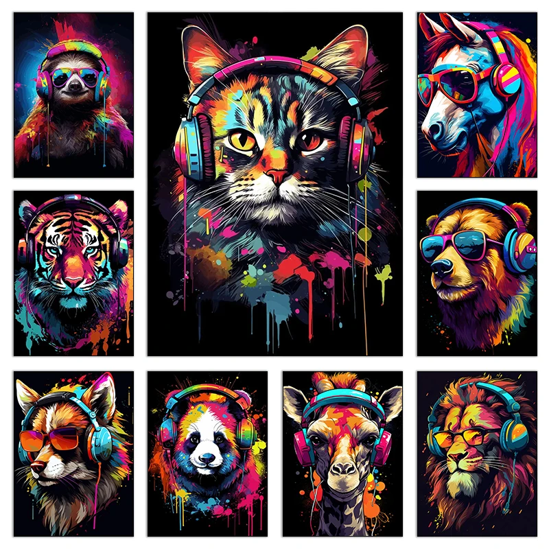 Animal Poster Set Gaming Prints Gamer Home Decor Animal Earphone Canvas Painting Graffiti Wall Art Teen Room Decor Gaming Decor