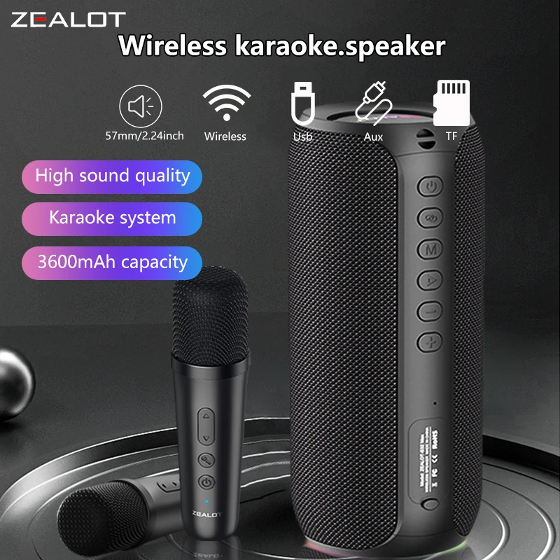 

New Arrival ZEALOT S69M 20W Wireless Speakers With Two Wireless Microphones, 3600mAh Battery, 12 Hours Playtime Loud Stereo.