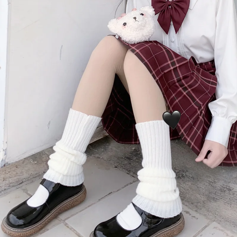 

JK Long Japanese Leg Uniform Warmers Lolita Socks Korean Style Leggings Knitted Pile Up Knee Socks Y2K Foot Warming Cover