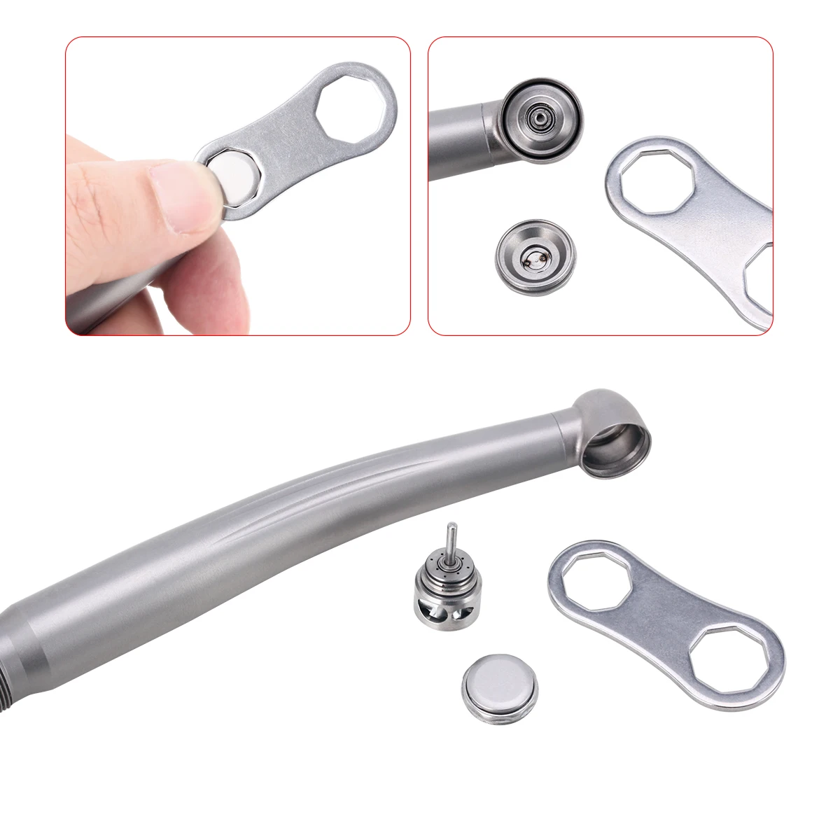AZDENT Dental-Hochgeschwindigkeitshandstück, Keramik-Kugellager, Spray, sauberes Kopfsystem, Standardkopf-Druckknopf, 4 Löcher – Detail 3