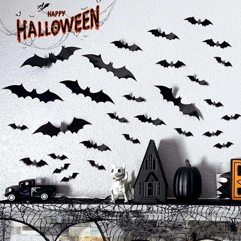 

Halloween 3D Black Bat Wall Stickers Decorative Props Cutouts Adhesive Stickers for Windows Doors Party Haunted House Decor
