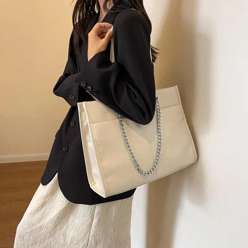 Sac fourre-tout en cuir PU pour femme, sac à main de grande capacité, sac de voyage pour étudiant, sac de travail de bureau pour femme, avertissement à l'huile, mode initiée