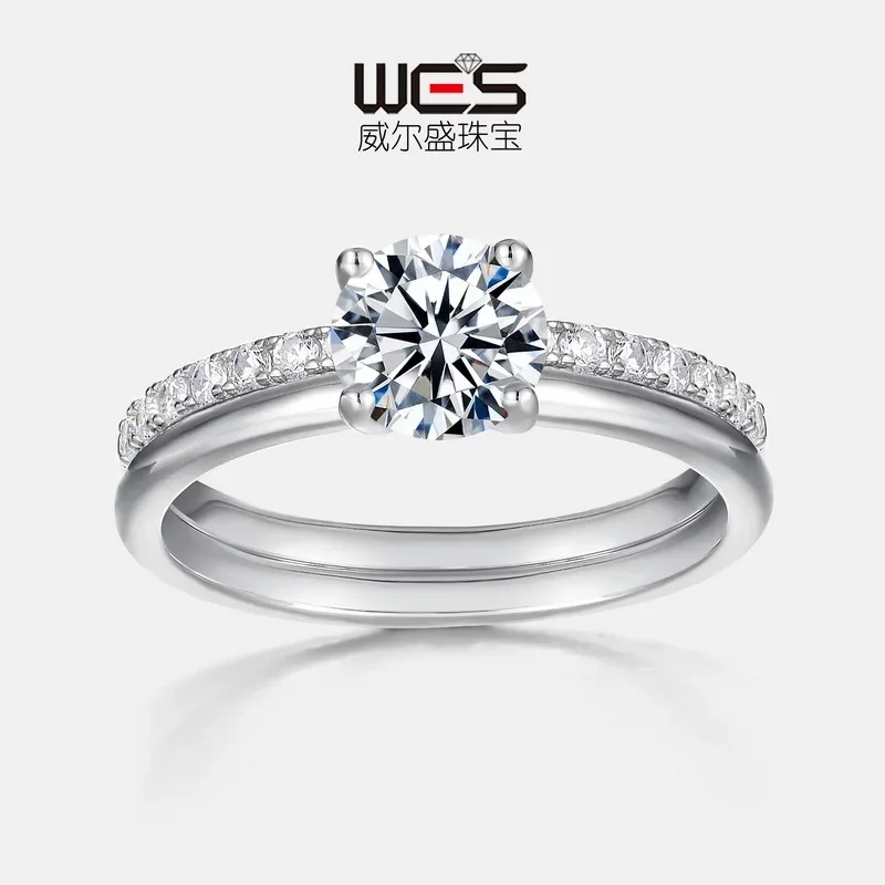 New One-carat Moissanite PT950 Platinum Ring for Women, 18K Gold Studded Diamond Combination Ring, Stunning