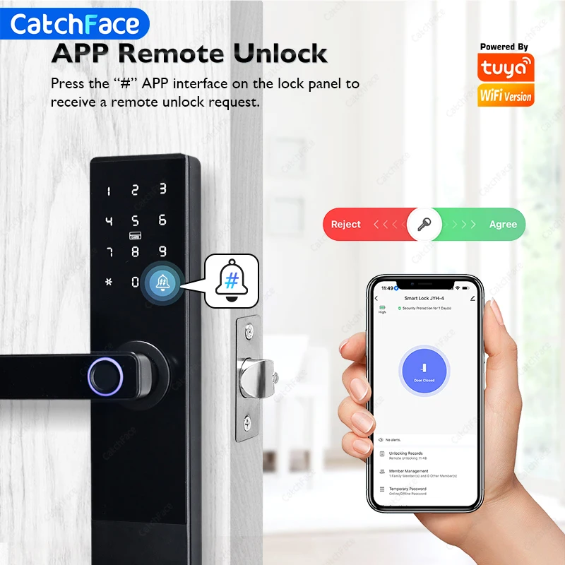 Fingerprint Door Lock TUYA WiFi App Smart Life Code Card Key Touch Screen Smart Door Lock Security Digital Electronic Lock