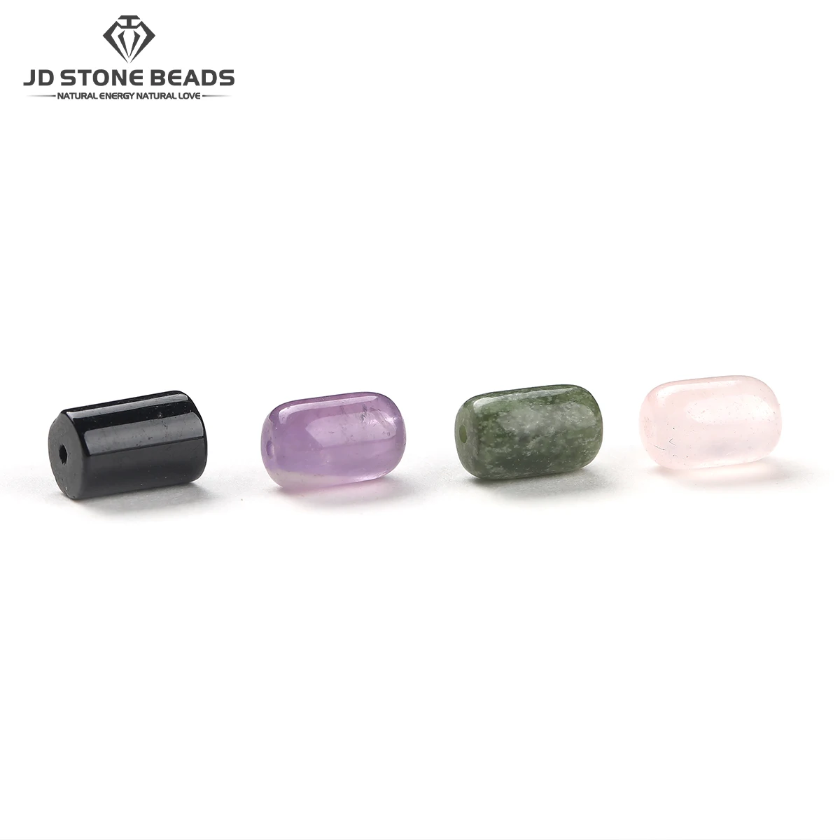 10Pcs Natural Amethyst Rose Quartz New Jade Black Tourmaline Barrel Tube Beads 6*9mm Loose Stones for DIY Jewelry Making Crafts