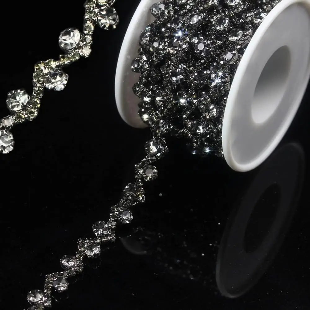 

3 Yards Rhinestone Trim Chain Gold Diamond Applique Crystal Fringe String for Wedding Dress Straps Sewing Embellishments Cra