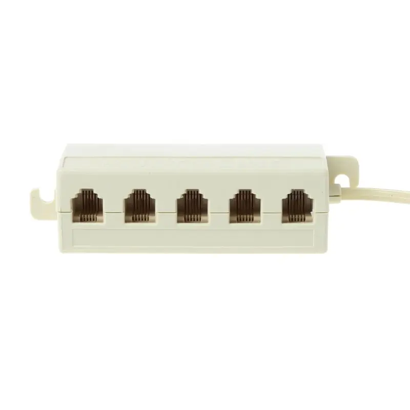 Beige Color 5 Way Outlet 6P4C RJ11 Telephone Phone Modular Jack Line Splitter Adapter 1-in-5-out