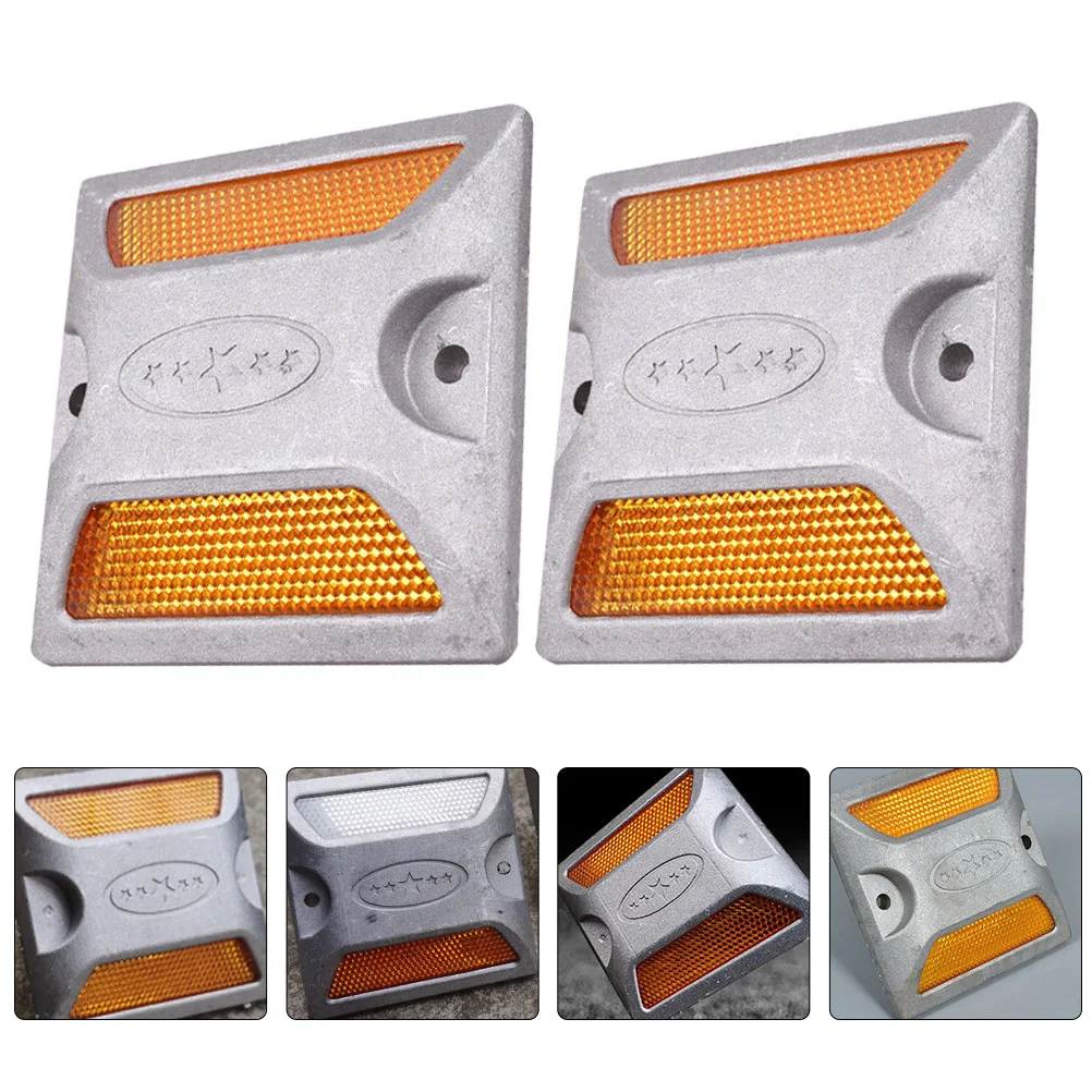 

2 Pcs Reflective Casting Emergency Reflector Road Markers Solar Lights Outdoor Driveway Aluminum Studs Signs