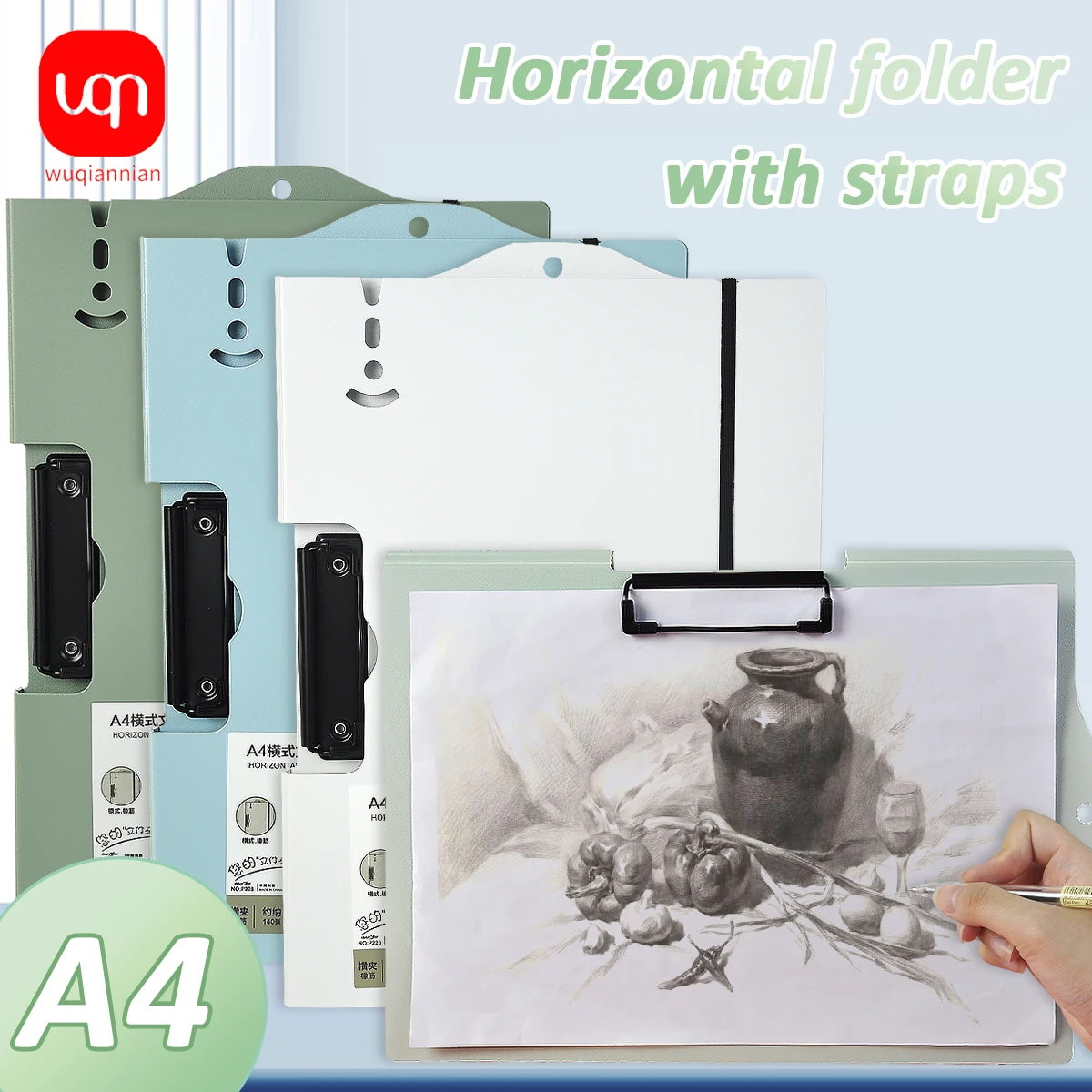 A4 Folder With Elastic Band,Foldable Hard PP Writing Board,Non-Slip Metal clip,File Folder For Students,Exams,Storage,Stationery