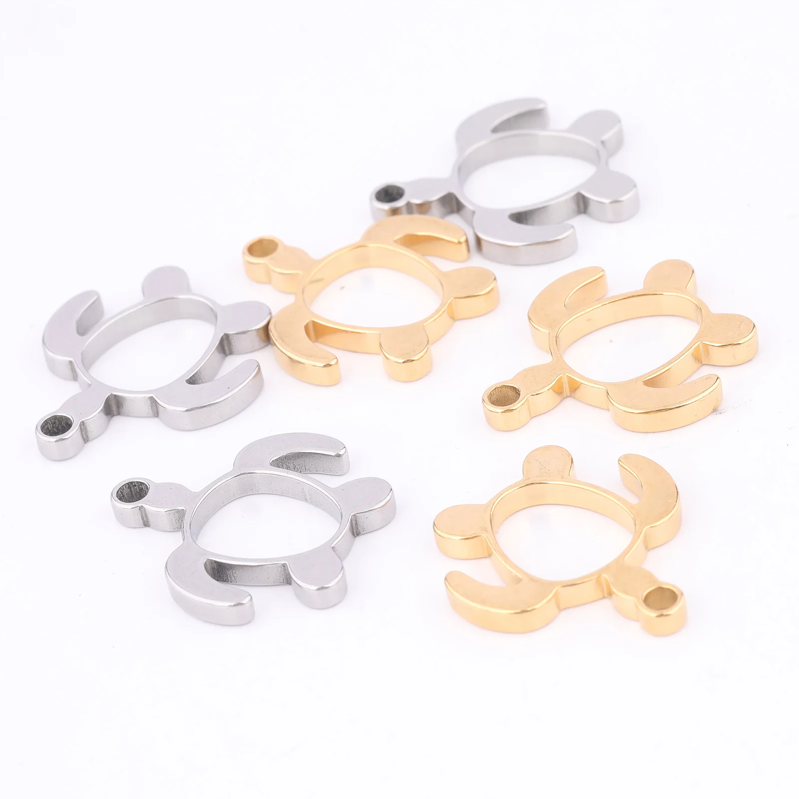 10pcs Stainless Steel Gold Plated Turtle Open Bezel Charms Diy Hollow Pendant Frame Blanks For Resin Jewelry Making