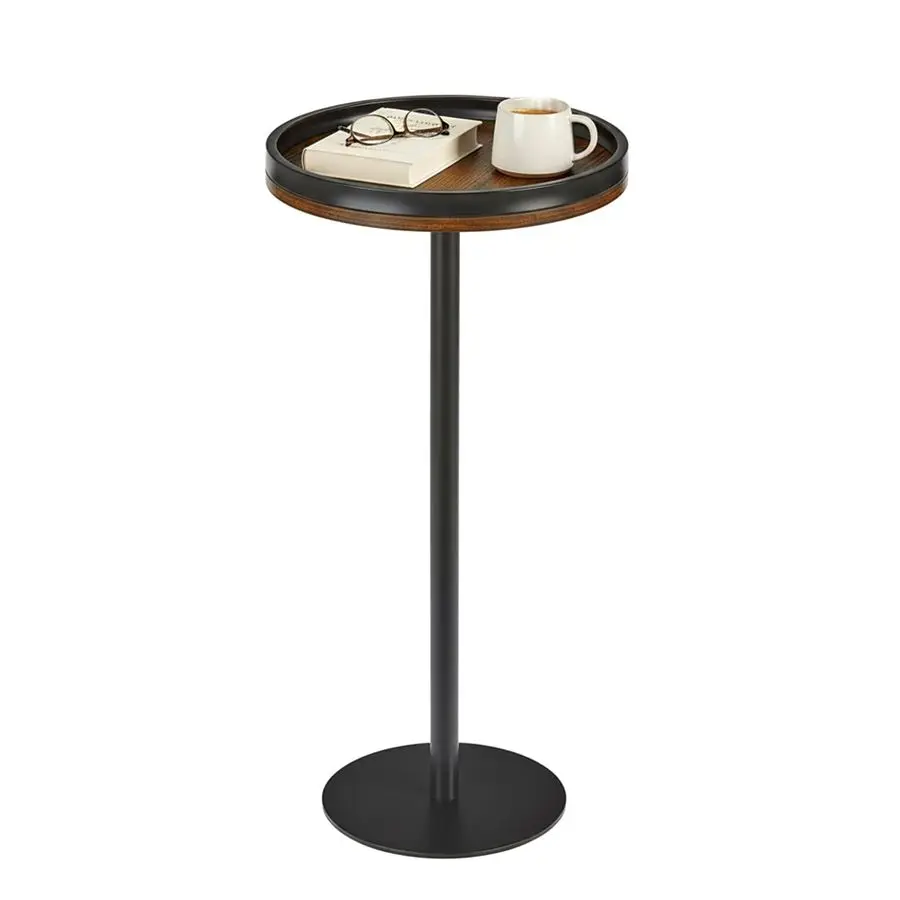 

Round Side Table,Drink Table with Weighted Base,Industrial Metal amp Wood Pedestal End Table with Tray Top, Martini Table for Sm