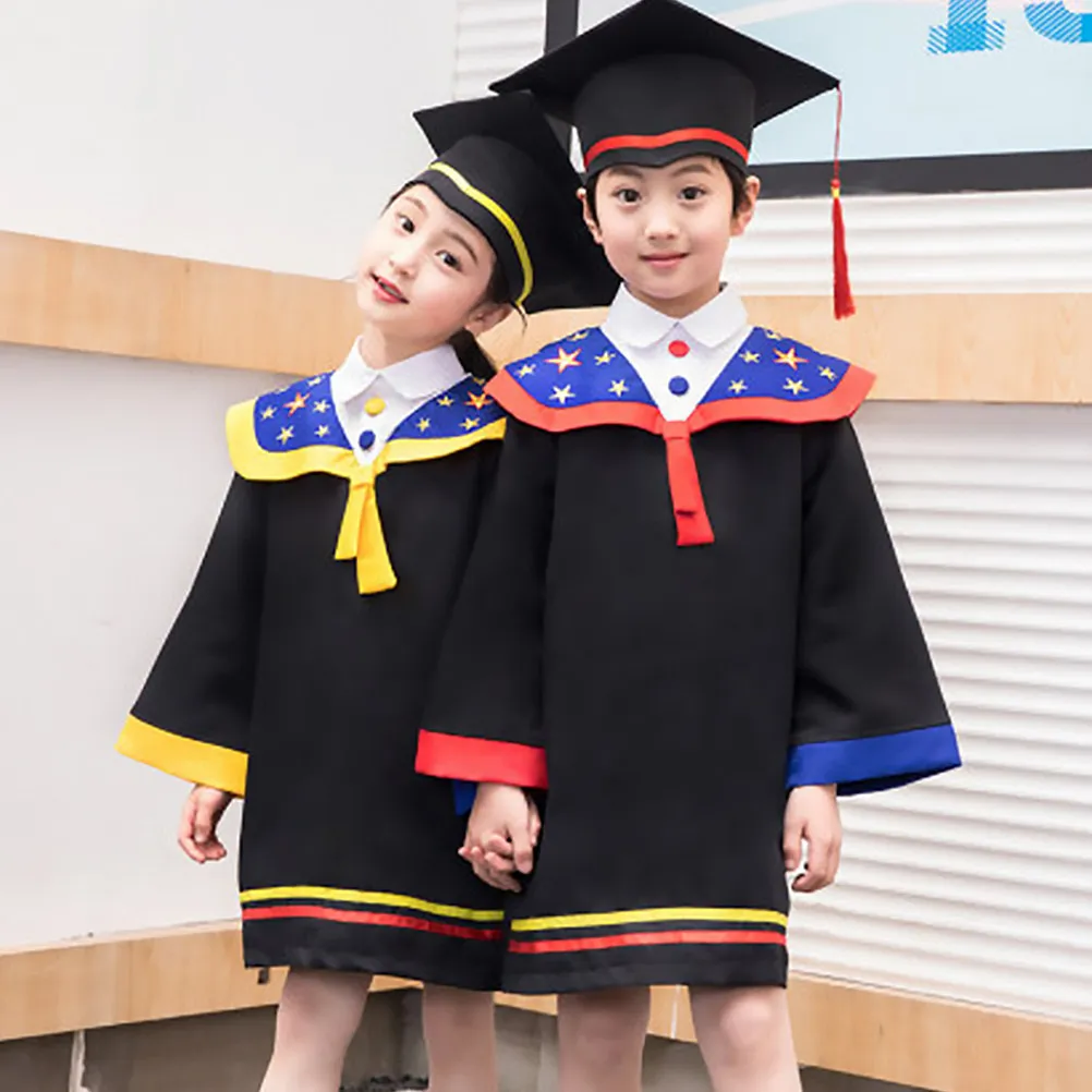 1Set Children Graduation Gown Cap Set Graduation Apparel for Boys Girls Photo Shoot Party School Gathering Cosplay Elegant Chic