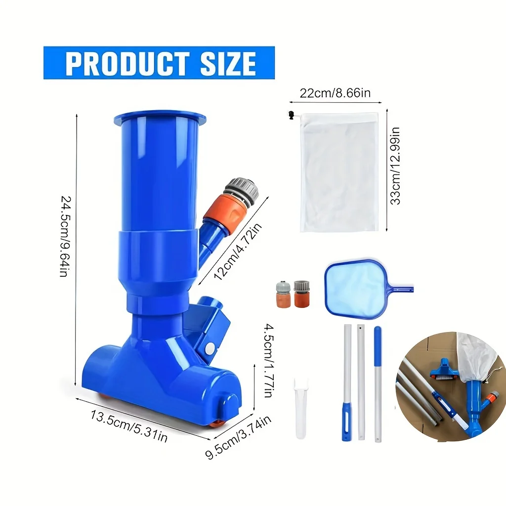 Aspirador mini jato para piscina azul com saco de escova, portátil, limpador subaquático