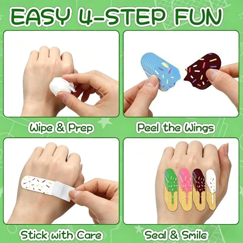 20Pcs/Set PE Waterproof Ice Cream Pattern Band Aid for First Aid Cartoon Plasters Wound Dressing Patch Tape Adhesive Bandages