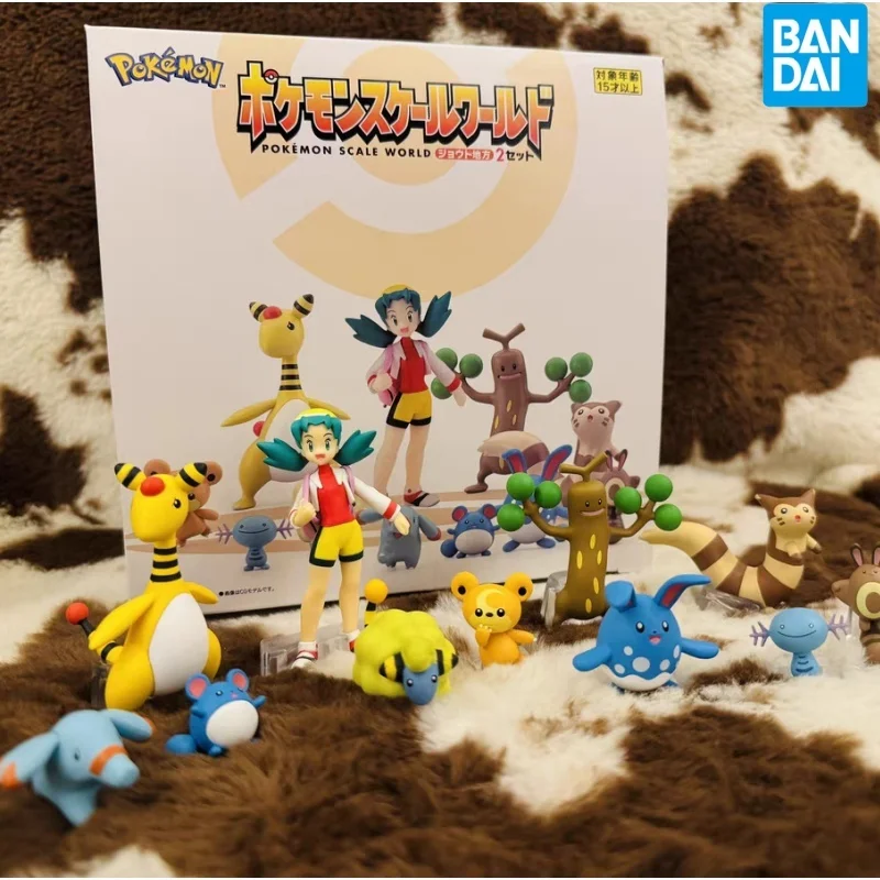 New Bandai Original Scale World Pokemon Johto Region 2 Sudowoodo Mareep Marill Azumarill Ampharos Kris Teddiursa Anime Figure