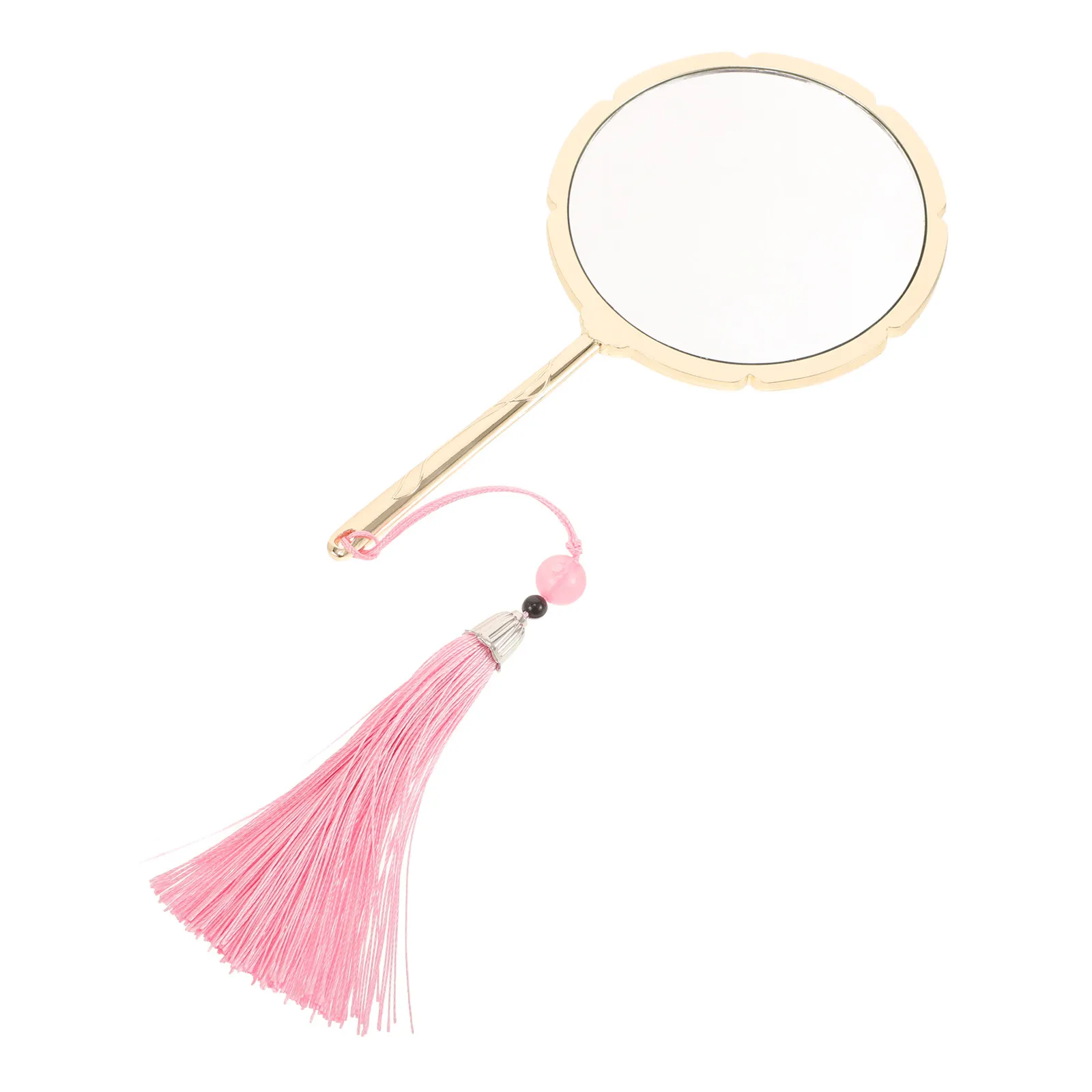 

Small Vintage Hand Mirror Gold Embossed Tassel Design Highdefinition Reflection for Makeup Travel Portable Personal Use Handheld