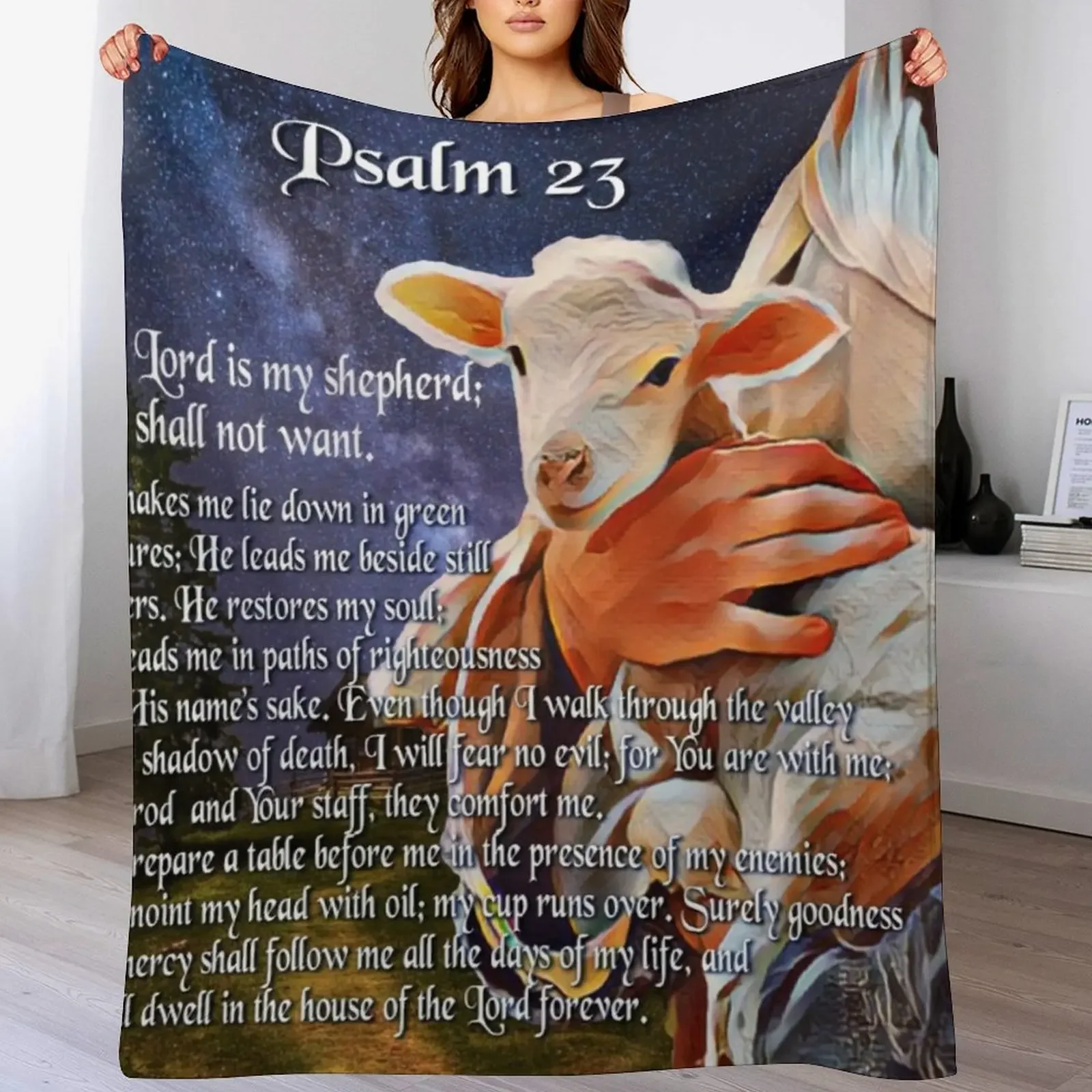 Psalm 23 Bible Verse Throw Blanket Warm Flannel Blanket for Couch Chair Bedroom