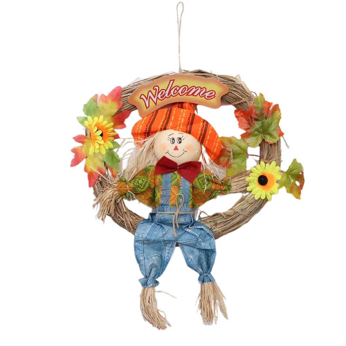 

Large Male Scarecrow Wreath Hanging Ornament Autumn Fall Harvest Decor for Halloween Thanksgiving Party Home Garden School Bar