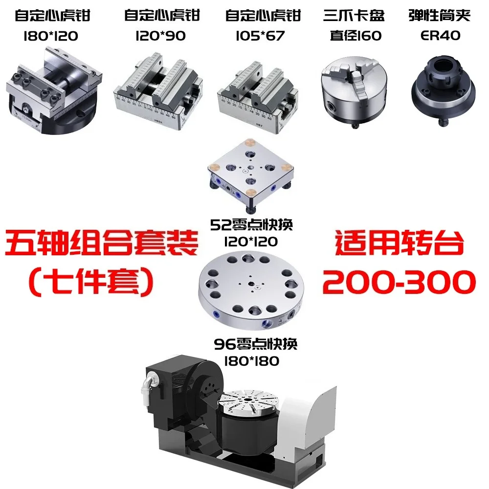 Five-axis quick change combination package Self-centering vice Three-jaw chuck Elastic collet Quick change plate tower stack